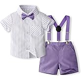 RSRZRCJ Toddler Baby Boy Clothes Suit Dress Clothes Bowtie Stripe Shirts + Suspender Shorts Gentleman Outfits