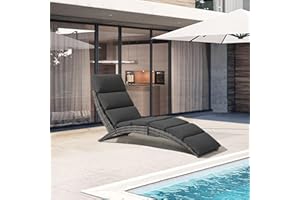 JOIVI Patio Chaise Lounge, Outdoor Lounge Chair, PE Rattan Folding Chaise Lounger with Removable Dark Gray Cushion, Suitable for Poolside, Garden, Balcony