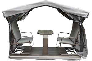 NicBex Party Tent Canopy Tent 4-Seat Outdoor Glider Benches with Canopy, Retro Metal Glider Chair with Aluminum Frame, Patio Swing Chair for Outside, Garden, Lawn, Grey+Brown