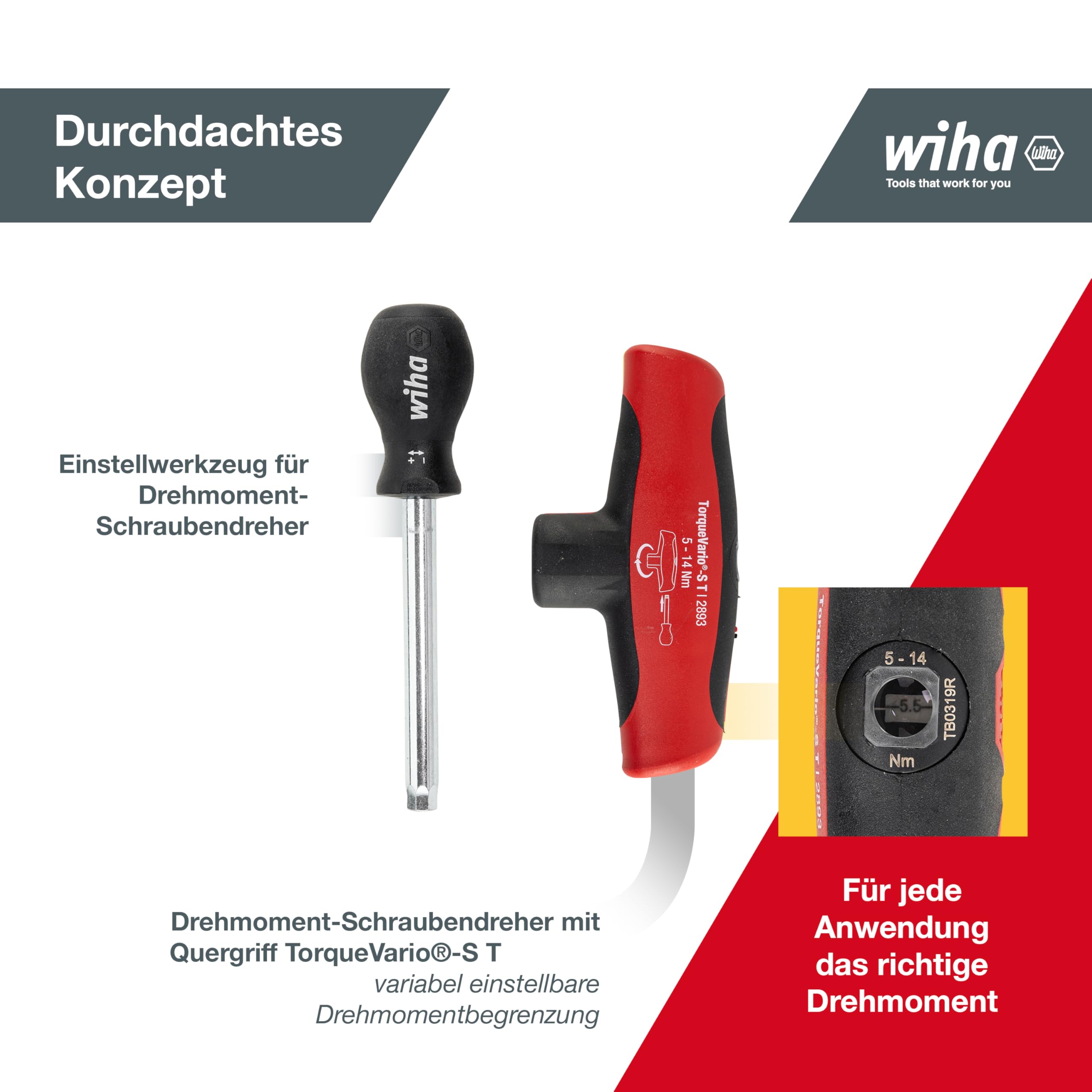 Wiha einstellbarer Drehmoment-Schraubendreher mit Quergriff TorqueVario®-S Tplus 5-14 Nm, hörbares Klicksignal beim erreichen des Drehmomentwerts(29233) 3