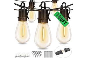 TDLOL 100FT Outdoor String Lights Waterproof, Patio Lights with 35 S14 Shatterproof Sockets, Connectable Hanging Outdoor Lights, IP55 Commercial Grade LED String Lights for Outside, Patio, Bistro