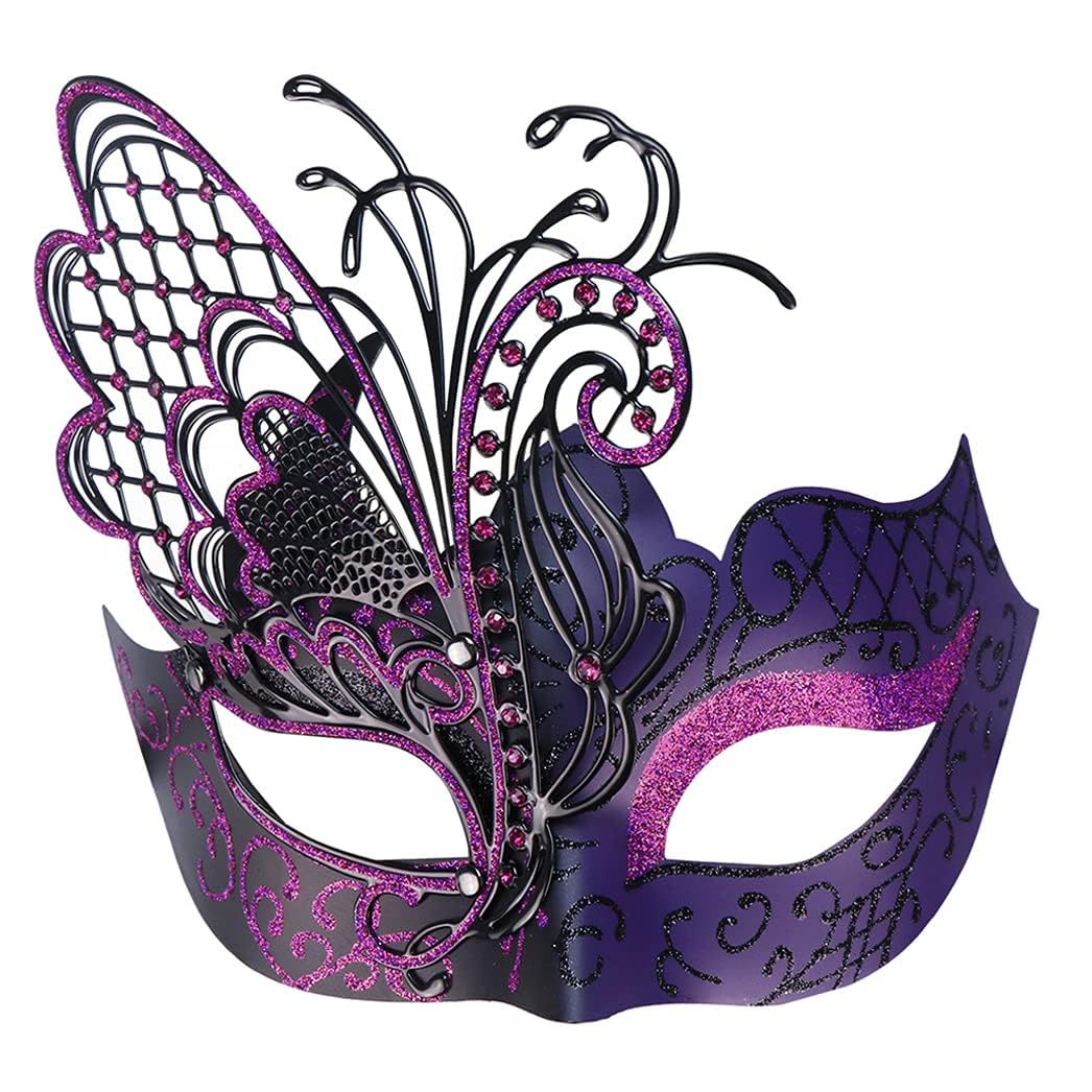 Qavctw Masquerade Half Face Mask - Mystery Men Women Halloween Ball Mask - Laser Cut Metal Venetian Mask - Mardi Gras