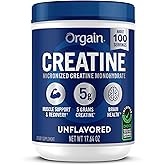 Orgain 5g Creatine Monohydrate Micronized Powder, Unflavored, 100 Servings | Creatine to support muscle growth, post workout recovery &amp; brain health, no artificial additives, non-GMO, 17.64oz