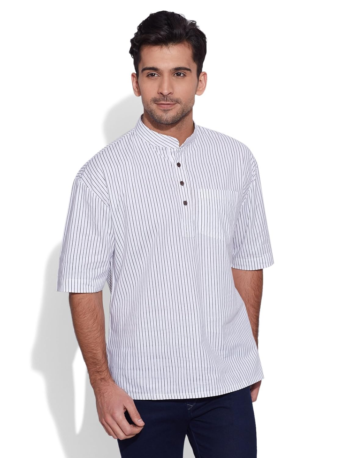 very me men's designer ivory pure cotton printed short kurta