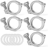 JMCOLMT Single Pin Tri Clamp 5 Pcs Heavy Duty Ferrule TC 2 Inch Stainless Steel 304 with Silicone Gaskets