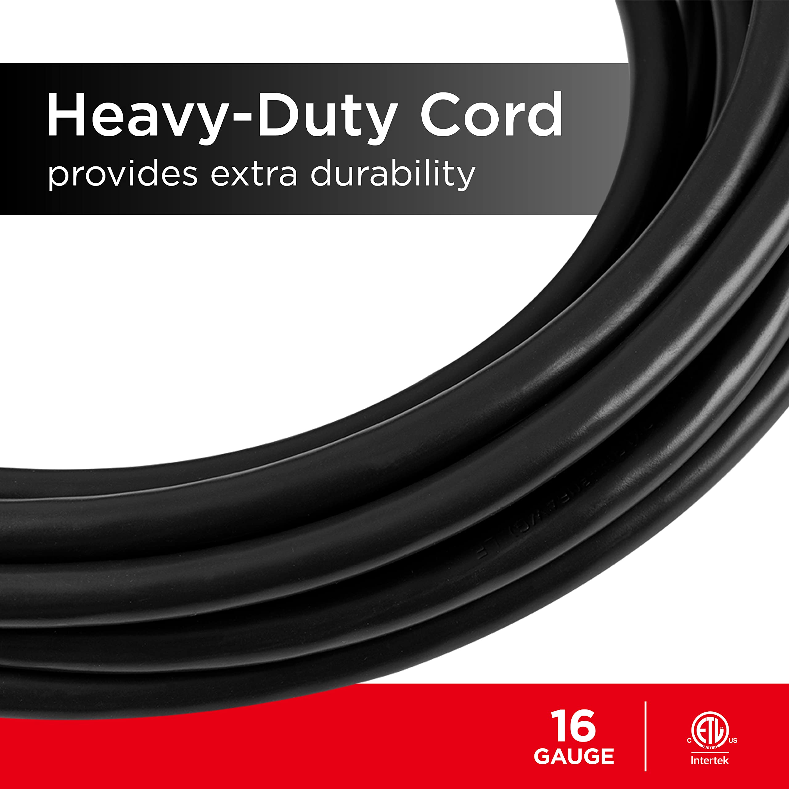 UltraPro Outdoor Extension Cord, 15 Ft, 3-Outlet Extension Cord Outdoor, Heavy Duty 3 Prong Extension Cord, 125 VAC Extension Cord with Multiple Outlets, Long Extension Cord, 1 Pack, Black, 67827