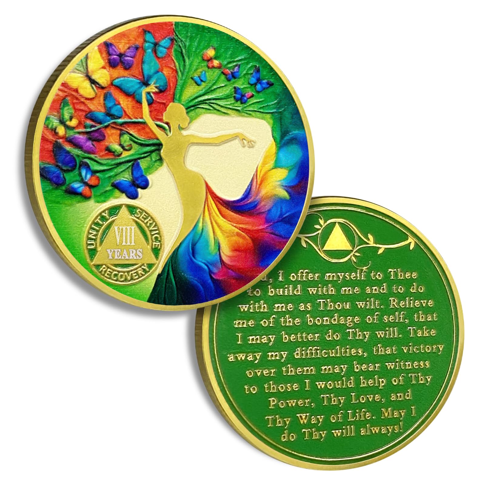 8 Years Sobriety Chip Butterfly Tree of Life AA Coins and Medallion Alcoholics Anonymous Coin Serenity Prayer Coin Recovery Anniversary Token Sobriety Gifts for Women Men