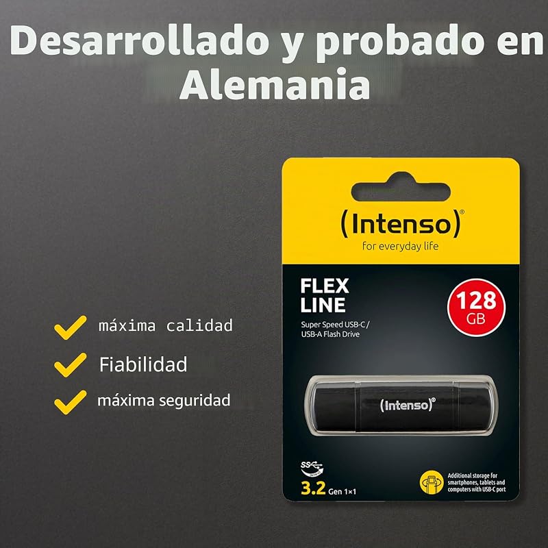 Flex Line - 128 GB de memória dupla USB, 3.2 Gen 1x1 com USB-C e USB-A para smartphone, tablet, portátil e PC, 70 MB/s, cor preta