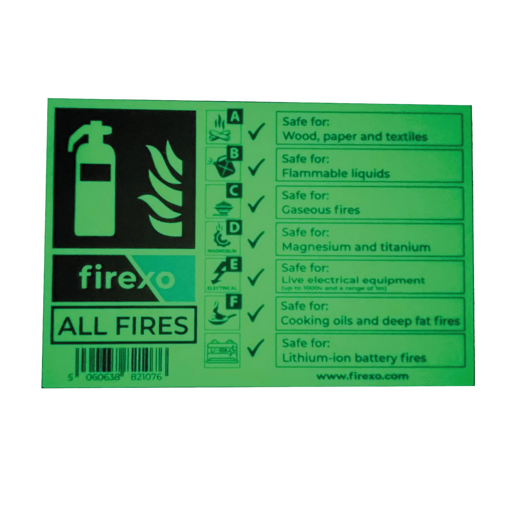 Firexo All Fires Fire Extinguisher Sign - Photo-Luminescent Fire Point Safety Sign