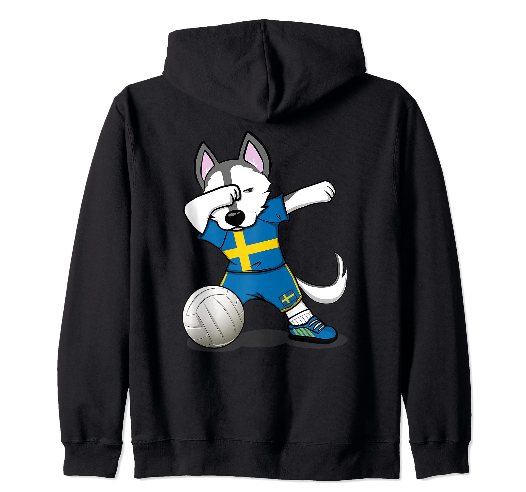 Dabbing Husky Dog Sweden Volleyball Fans Jersey Swedish Flag Zip Hoodie