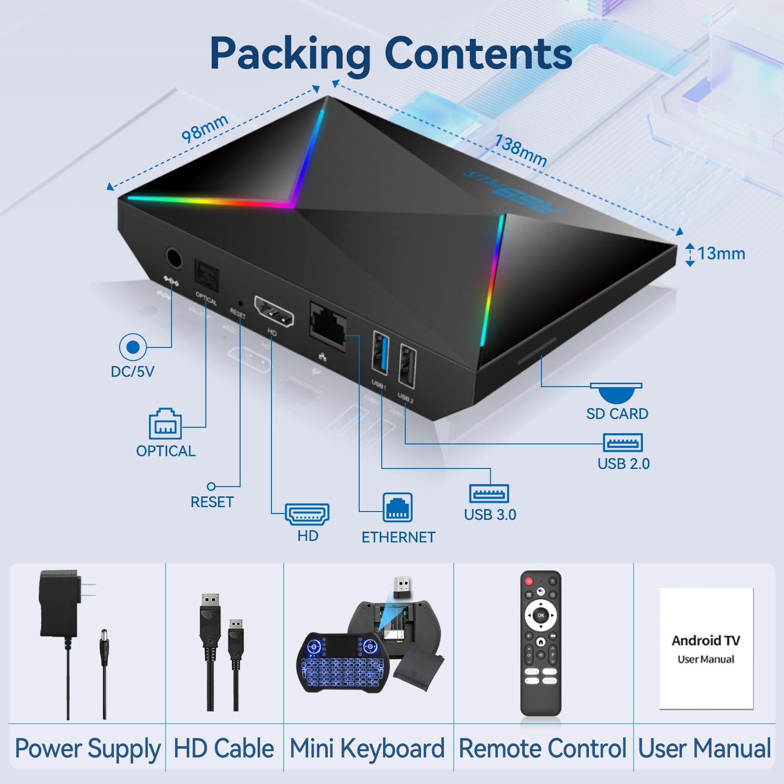 Android 14 TV Box 2025 Android Box 4GB RAM 64GB ROM for Smart TV 1000M Ethernet R69 Plus 8K TV Box 4K HDR10+ H728 Octa-core WIFI6 2.4G 5.8G Dual WiFi BT5.0 USB 3.0 with Mini Wireless Keyboard