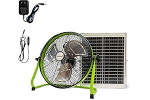 lcocove Battery Operated 14Inch Solar Powered Fan, Home or Outdoor Dual-use Portable Fan, Battery Can Running 3.5-24 Hours, Design For Camping，Shed,Patio，Car,with USB Output For Phone