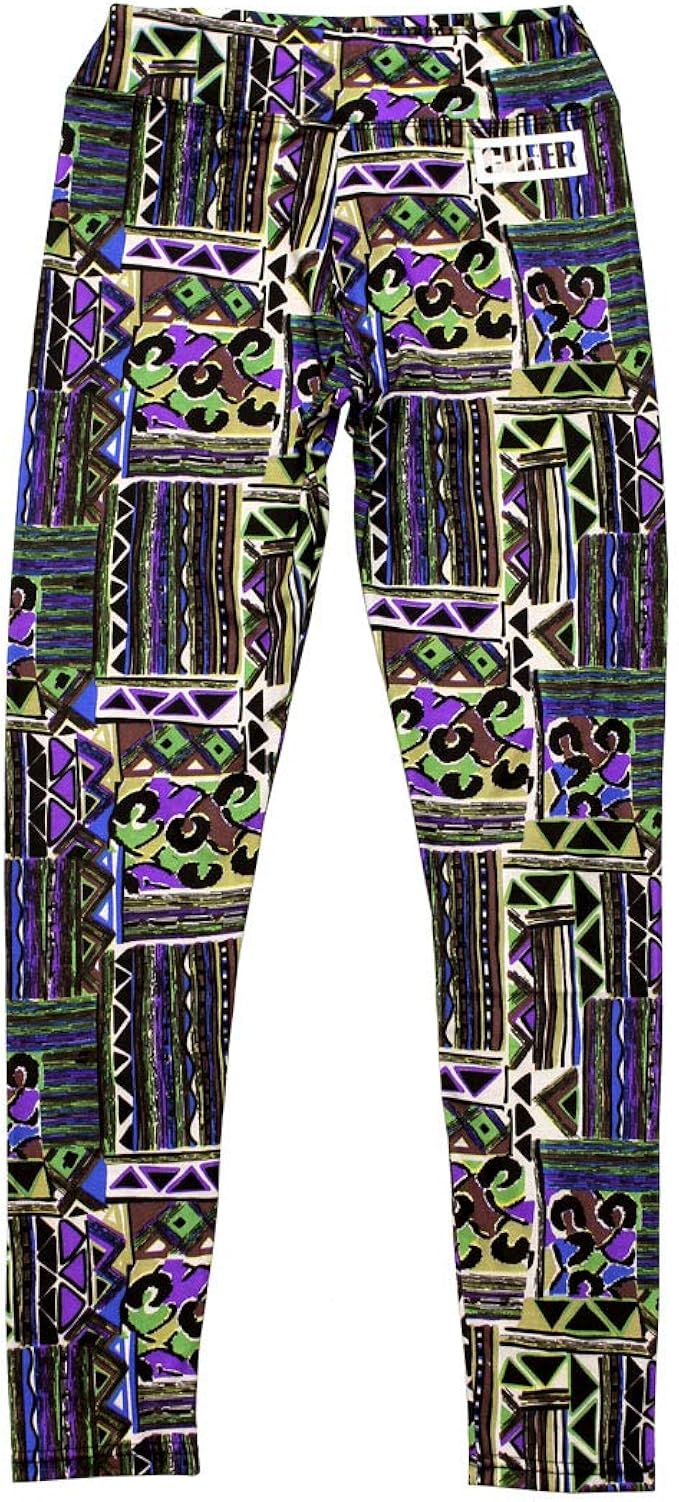 Amazon Cheer チアー メール便 インナー レギンス 幾何学 総柄 ストレッチ レギンス ダンス 衣装 ダンスふくや ガールズ チア スパッツ 10分丈 レディース キッズ ジュニア フィットネス おしゃれ かわいい レッスン着 韓国 子供服 セール フィットネス