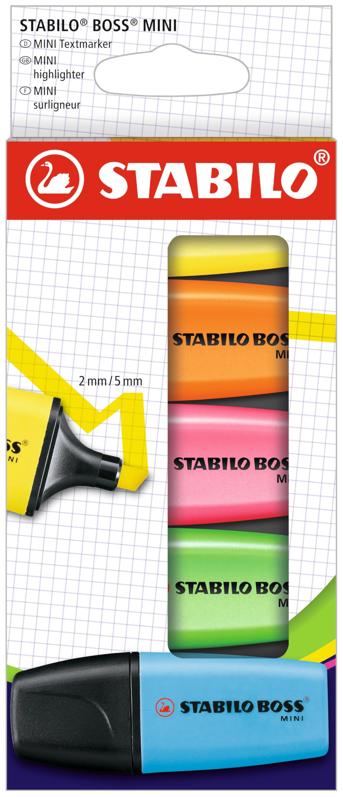 STABILO BOSS MINI - Highlighter - Pack of 5 - Assorted Colours