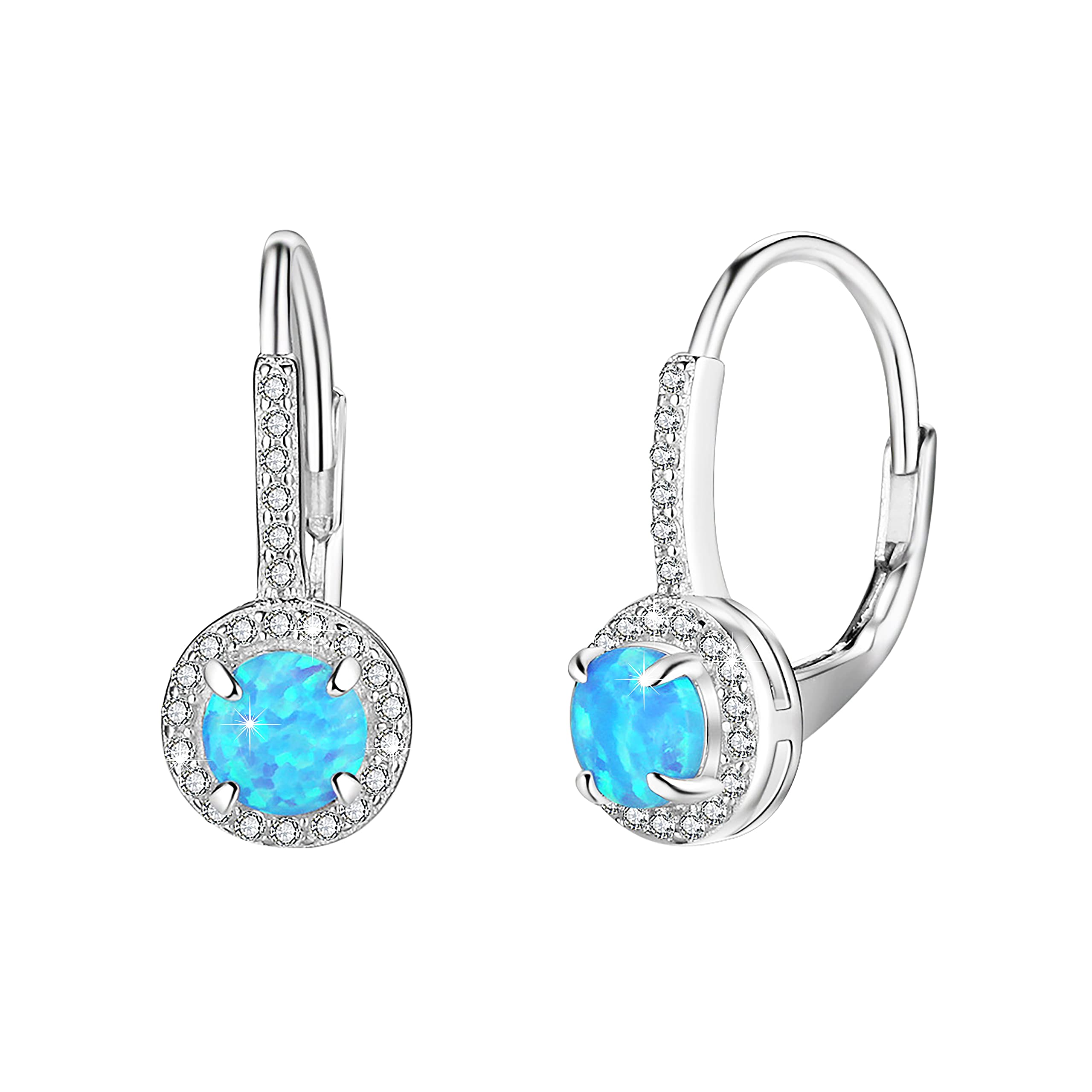 KristLand 925 Sterling Silver Gold Plated Earrings with Opal Simple Design Delicate Round Pendant Gift for Women Ladies Girl Hoop Earrings