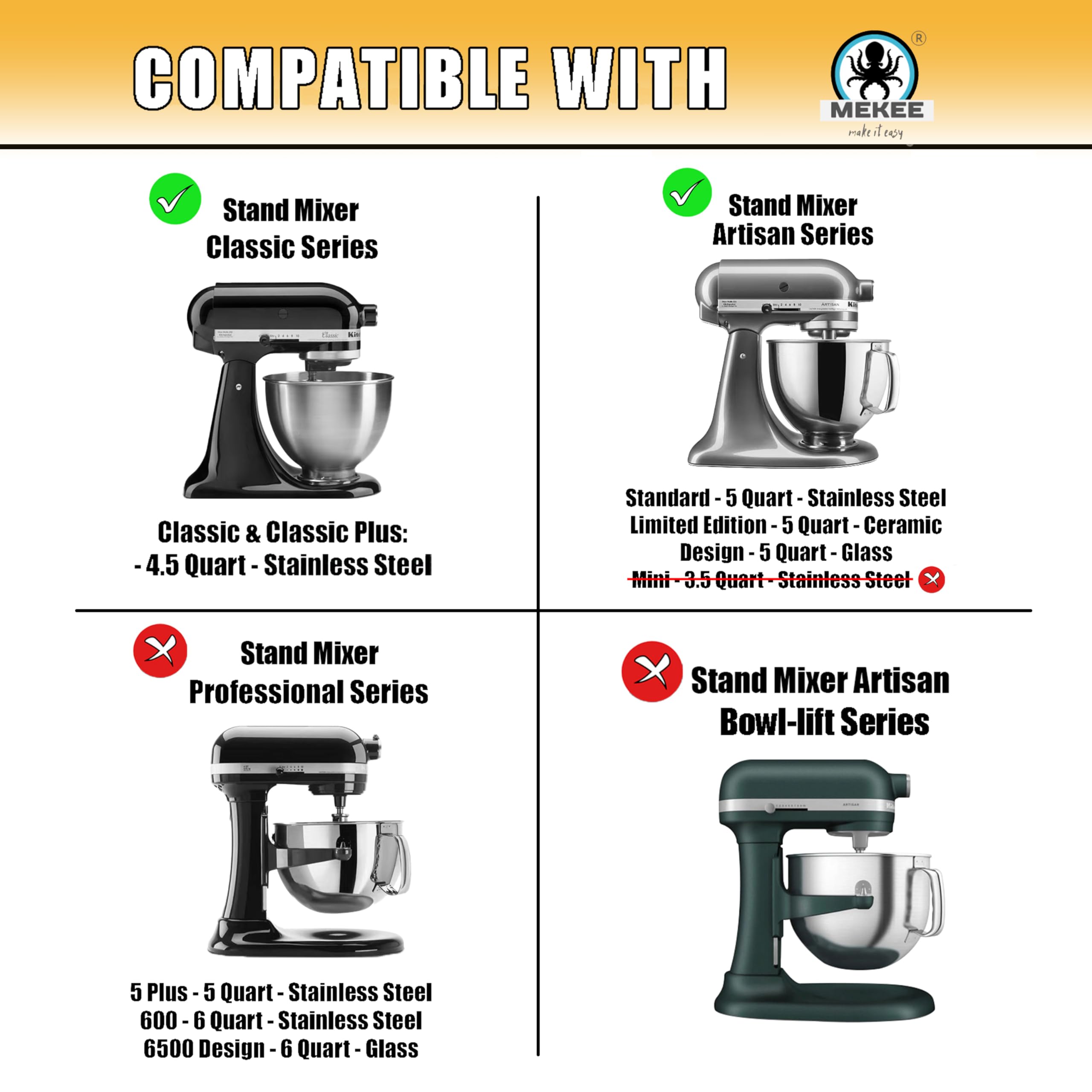 Flex Edge Beater for KitchenAid Mixer - Tilt-Head Stand Mixer 4.5-5 Quart KitchenAid paddle attachment - KitchenAid flex edge beater with Silicon Edge Bowl Scraper, Mixer Accessories & Attachments