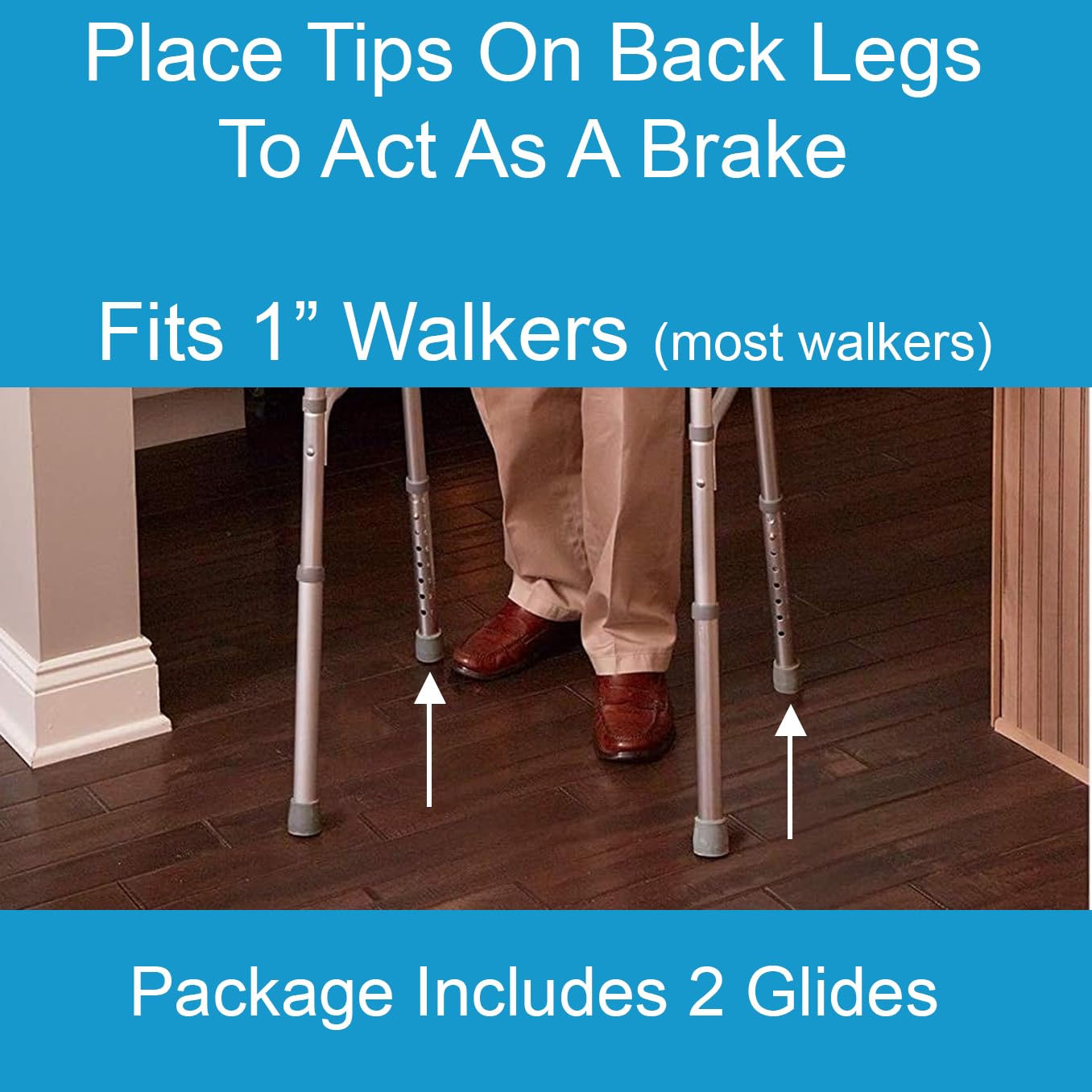 Carex Walker Glides with Auto-Brakes for Seniors & Adults, Walker Feet Glides, Universal Fit Replacement Tips to Back Legs, Rubber Feet, Sliders or Gliders for Rollators for Carpet, Floor, Sidewalk