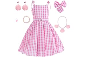 Mcgeeney Pink Costume for Girls - Pink Dress with Hair Clip, Belt, Necklace, Earrings, Bracelet ＆ Ring - Halloween Costumes