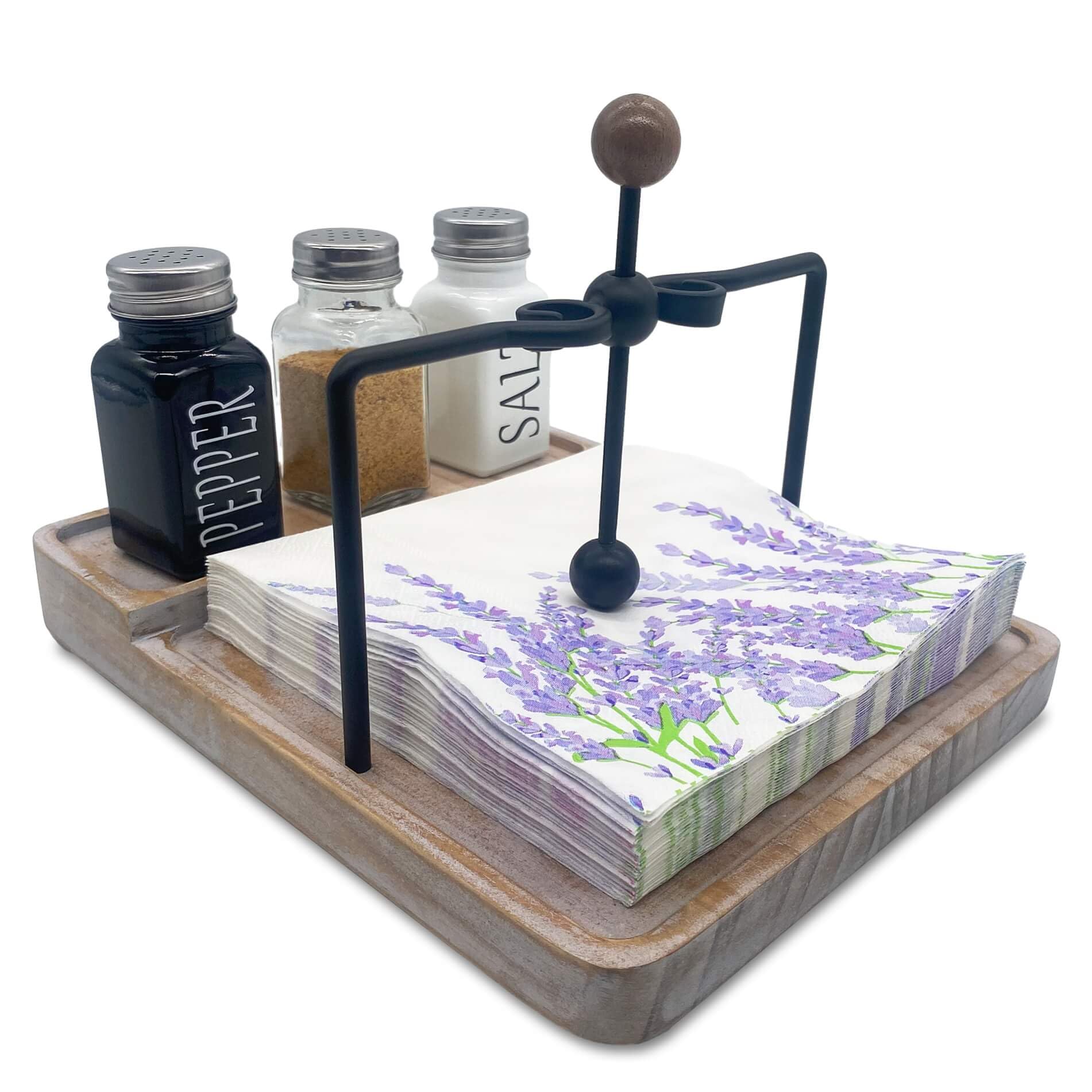 Photo 1 of Napkin Holder with Salt and Pepper Shakers, Flat Napkin Holder for Table, Kitchen Table Decor, 2-in-1 Rustic Napkin Holder for Paper Napkins, Wooden Napkin Holder for Bar, Kitchen & Dinning Room