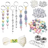 418 Pcs DIY Bead Keychain Supplies Keychain Making Craft Alphabet Pearl Daisy Silicone Beads Rhinestones Jewelry Key Ring Phone charms Backpack Accessories Gifts for Friends Coworker Sister Mom