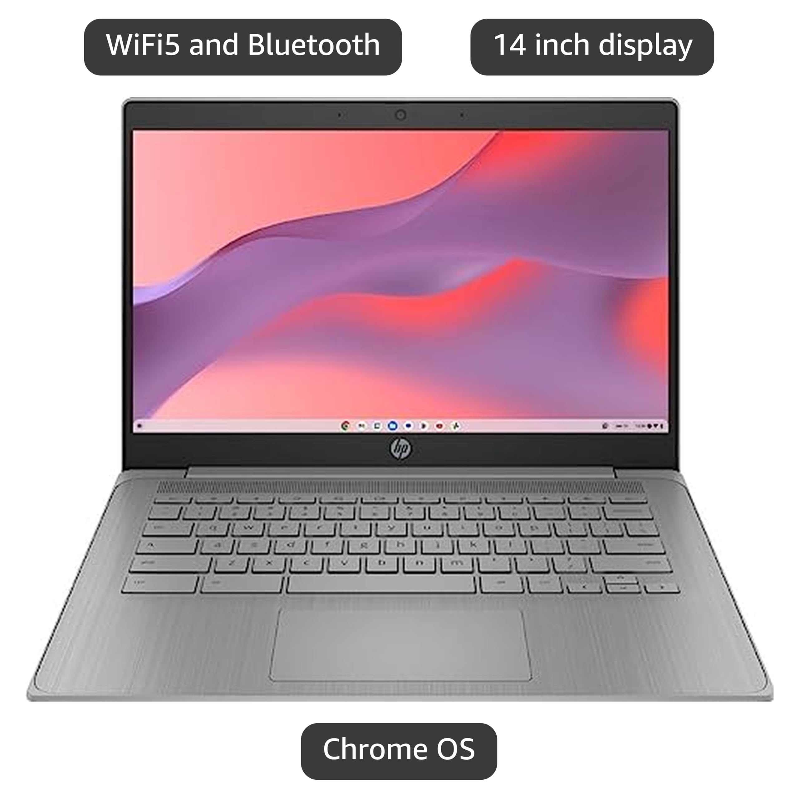 HP 2023 Chromebook Laptop, 14 Inch Display, Intel Celeron N4120 Processor, 4GB RAM, 64GB eMMC, Intel UHD Graphics 600, WiFi, Bluetooth, Chrome OS, Modern Gray