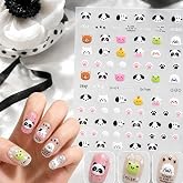 Cute Cartoon Animal Nail Stickers Panda Dog Frog Self‑Adhesive Nail Decals | 5D Embossed Nail Art Stickers,Lovely manicure decor for women, thin & flexible, easy to peel and stick, 1 Sheet