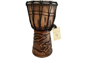 Djembe Drum Solid Wood Deep Carved Bongo Congo African Drum - 12" HIGH MED SIZE - Professional Quality - NOT MADE IN CHINA - JIVE BRAND (Dragon)
