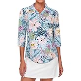 Tanst Sky Womens Golf Polo Shirts Zipper 3/4 Sleeve Moisture Wicking Tops UPF 50+ Workout Tennis Apparel