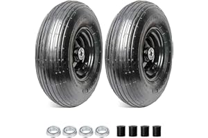 AR-PRO (2-Pack) 4.00-6" Tire and Wheel, 13" Pneumatic Tire and Rim for Wheelbarrow, 5/8" extra 3/4" Bearings and 1.75" Center