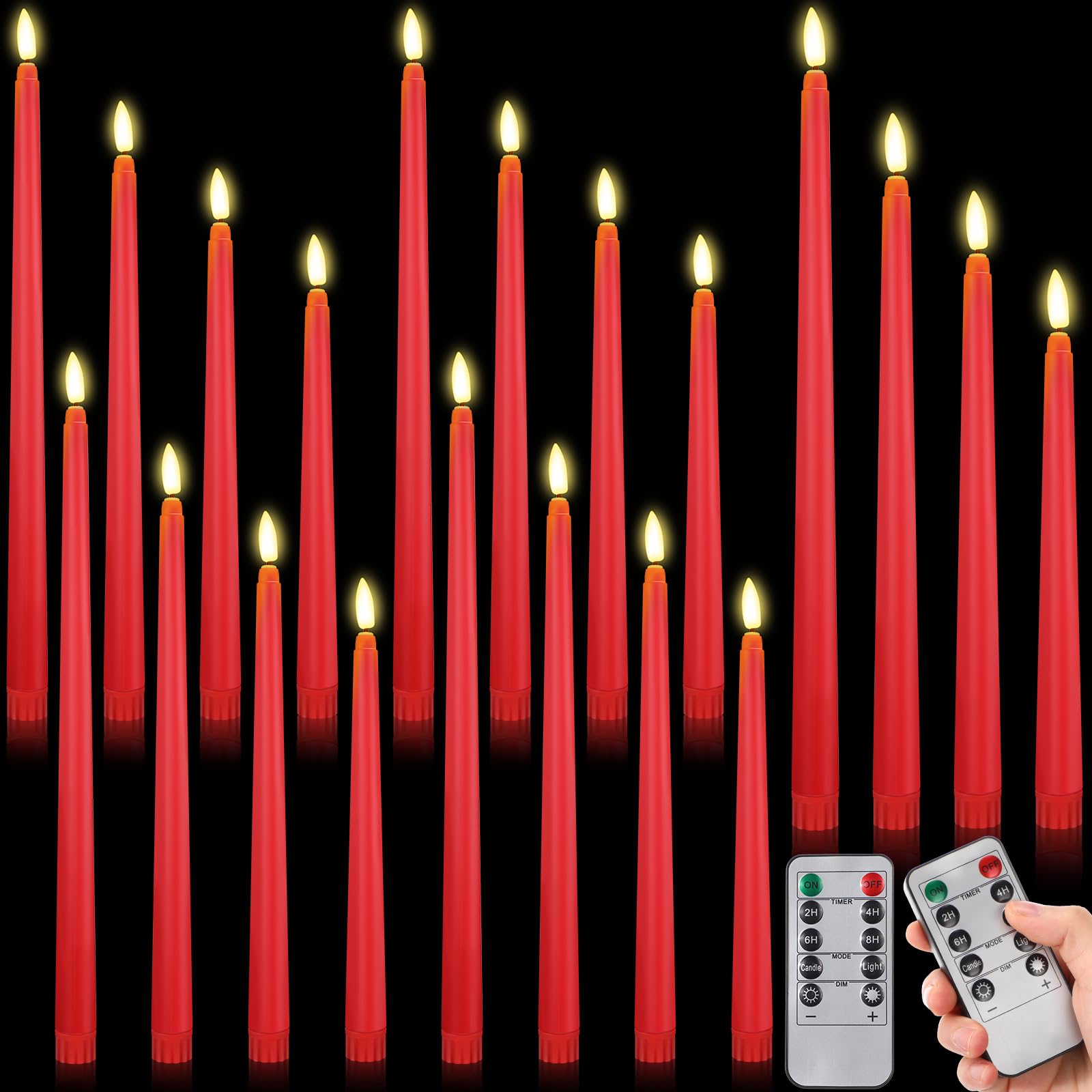 Photo 1 of Rossesay 16 Pcs Flameless Taper Candles with Remote Timer Halloween Gothic Candles Decor 8.5" 9.6" 10.8" 12.8" LED Battery Operated Flameless Flickering Candlesticks for Halloween Wedding(Red)