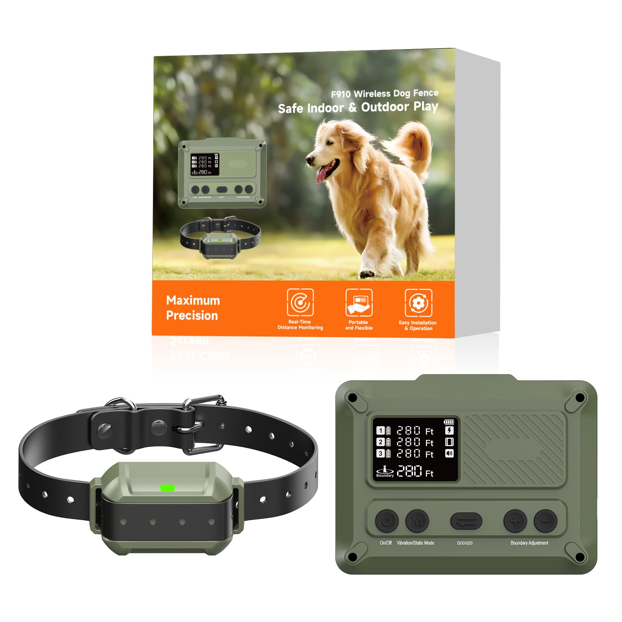 Photo 1 of PETHEY Wireless Dog Fence System : Electric Fence for Dogs Freedom Safe Indoor Outdoor for Medium Large Dogs Covering Up to 5.6 Acre