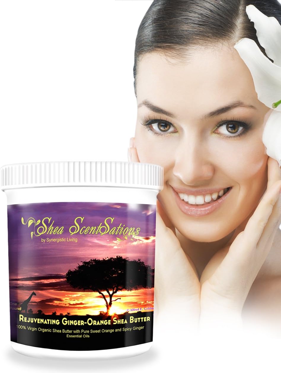 Shea Butter (16 OZ) with Pure Ginger-Orange Essential Oil - Raw, Ivory, Organic from Africa, Moisturizing Face Cream, Skin Care for Dry or Aging Hands & Feet, for Babies & Adults, Unrefined, Natural - use as Lip Balm or Body Butter - Heavenly Scent, Fully Guaranteed (Rejuvenating Ginger-Orange)