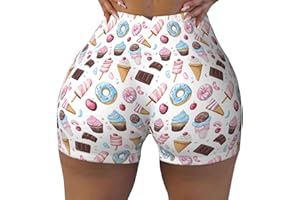 Seamless Workout Shorts Women - Chocolate Donut Ice Cream Print Biker Yoga Running Gym Spandex Shorts for Women