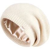 YANIBEST Satin Lined Beanie for Women, Warm Winter Knit Hat | Slouchy Beanie for Curly Hair Protection