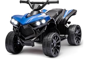 Hetoy Kids Atv 4 Wheeler, 6V Ride On Toy w/ 1.8 Mph Max Speed, Wear-Resistant Wheels, Led Lights, Foot Pedal and Music, Electric Vehicle Quad Car for Kids Toddlers, Blue Black
