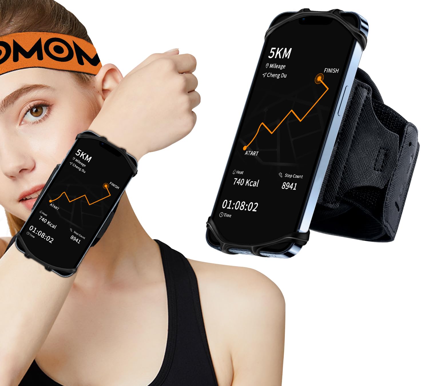 HLOMOM Running Phone Holder,Sports Phone Wristband 360ยฐ Rotation & Detachable for iPhone 17/16/15/14/13 Pro/12 Pro/11Pro Max/XS/XR/8/7/6s Plus, for Samsung Galaxy Suit for 4''-6.5'' Cellphone(S)
