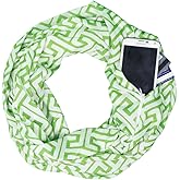 Pop Fashion Infinity Scarf for Women - Travel Scarf with Hidden Pocket - Greek Key Pattern Scarves