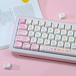 COOMICKEY Pink White Cute Keycaps 126 Keys, MOA