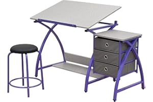 SD STUDIO DESIGNS 2 Piece Comet Craft Table | Angle Adjustable Top and Stool | Purple/Spatter Gray | 23.75 x 50 x 29.5 inches