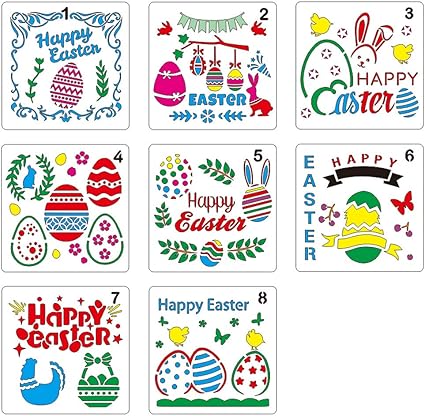Amazon De Jayoo 8 Stuck Happy Ostern Malschablonen Ei Kaninchen Blume Fur Diy Basteln Malen Kartenherstellung Malen Spruhen Fenster Glastur Auto Karosserie Holz