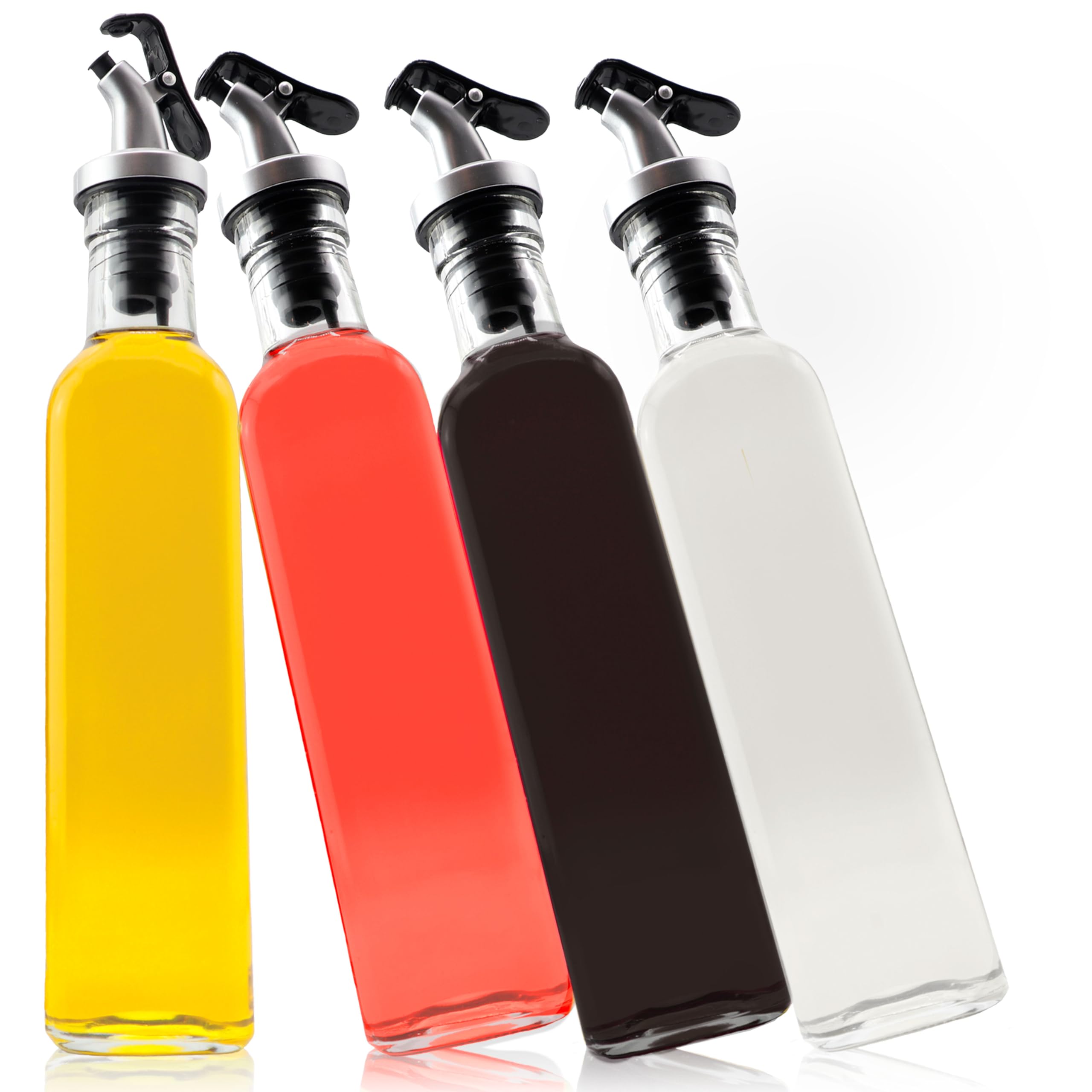 Cucino Vinegar and Oil Bottle Set - Includes Funnel and Labels - Pack of 4 Glass Bottles with Spouts, 250 ml Each - Perfect for Oliveoil