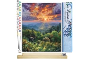 Figured'Art Paint by Numbers for Adults Bear and Sunset 16"x20" - Craft Art Painting Rolled Canvas with DIY Wooden Frame
