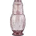 Elle Décor Vintage Bedside Water Carafe With Tumbler – Elegant Pitcher and Matching Drinking Glass Doubles As Lid For Guest Room, Office-Makes A Gift, 4.7x10.4, Pink