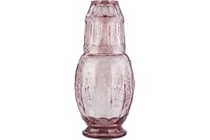 Elle Décor Vintage Bedside Water Carafe With Tumbler – Elegant Pitcher and Matching Drinking Glass Doubles As Lid For Guest Room, Office-Makes A Gift, 4.7x10.4, Pink