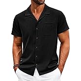 Runcati Mens Button Down Shirt Short Sleeve Cuban Casual Shirts Summer Beach Vacation Wedding Tops with Pocket