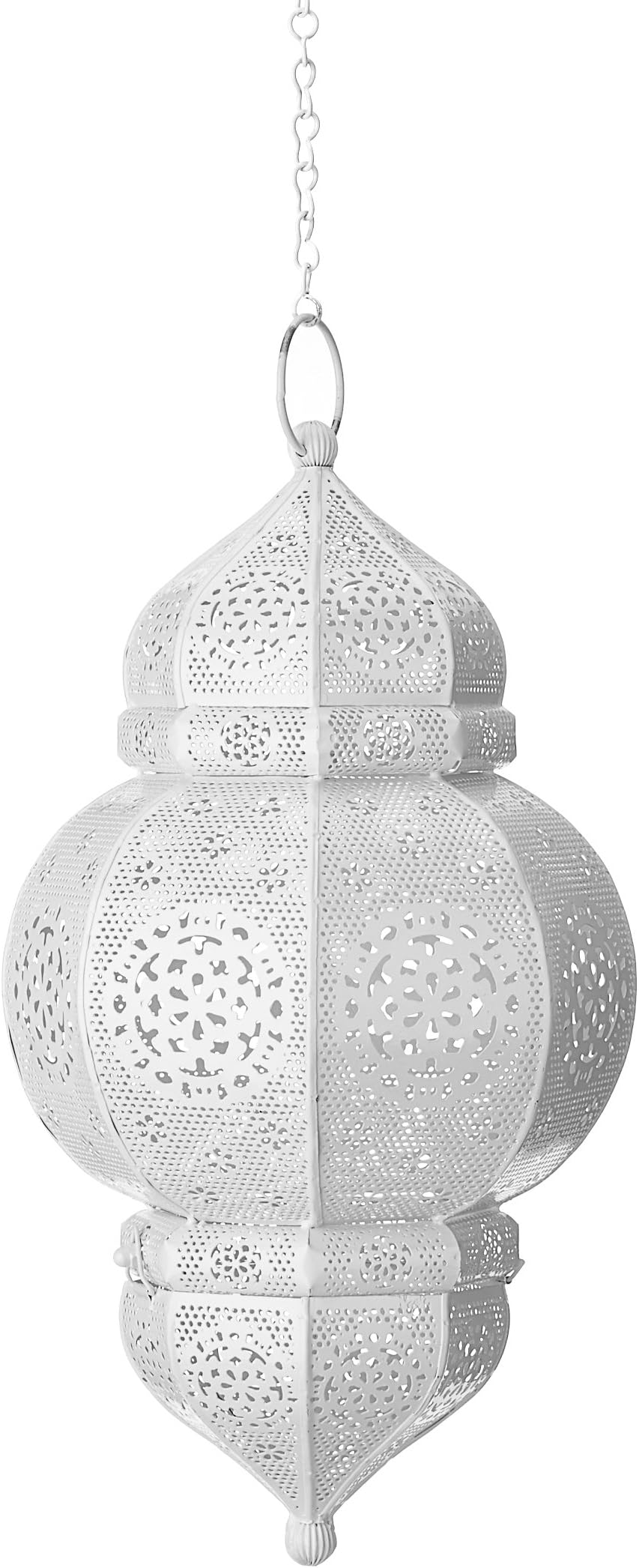 Anasa Decor Decorative Hanging Moroccan Metal Lantern (20.32 cm x 20.32 cm x 43.18 cm, White)