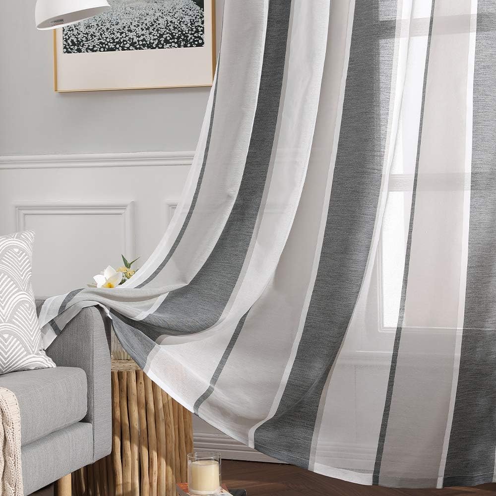 MIULEE 2 Panel Contemporary Decorative Ring Top Eyelet Voile Curtains Sheer Panels for Bedroom Livingroom Nursery Room 55Inch wide x88 Drop (140cm wide x 225cm Drop) Grey - Image 4