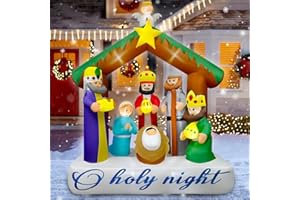 BBIOC 7FT Christmas Inflatable Nativity Scene, Large Outdoor Christmas Decorations with 16 LED Lights, Blow Up Jesus Nativity Set for Party Lawn Garden Yard, Lighted Christmas Inflatables