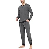 Sykooria Mens Pajamas Set Long Sleeve Soft Sleepwear Cozy Loungewear 2 Piece Comfy Plaid Pjs Set with Pockets