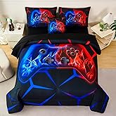ZSYAYAHA 6 Pieces Red and Blue Gamer Comforter Set for Boys Kids Full Bedding Sets Video Game Controller Bed Set Modern Gaming Gamepad Bed in A Bag with Sheets(Red Blue, Full)